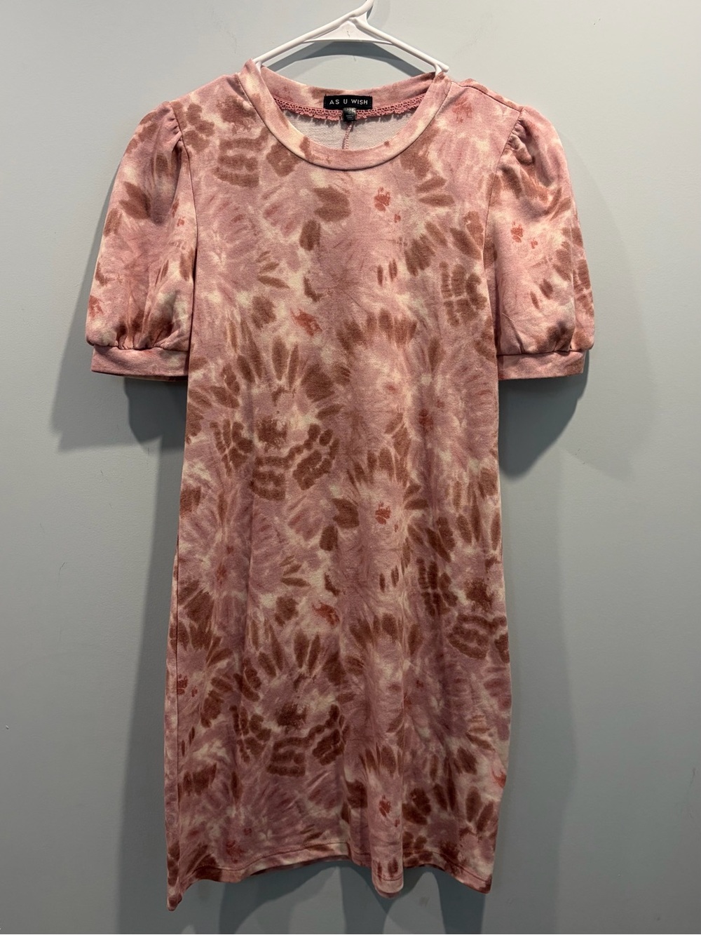 As U Wish Pink Tie Dye Puff Sleeve T-Shirt Dress Size Small